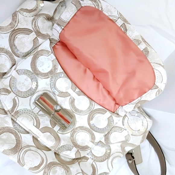 NWOT Coach Kristin Sequin Op Art Hobo Bag Tan Pink Logo L1082-16791 Shoulder - Picture 7 of 16